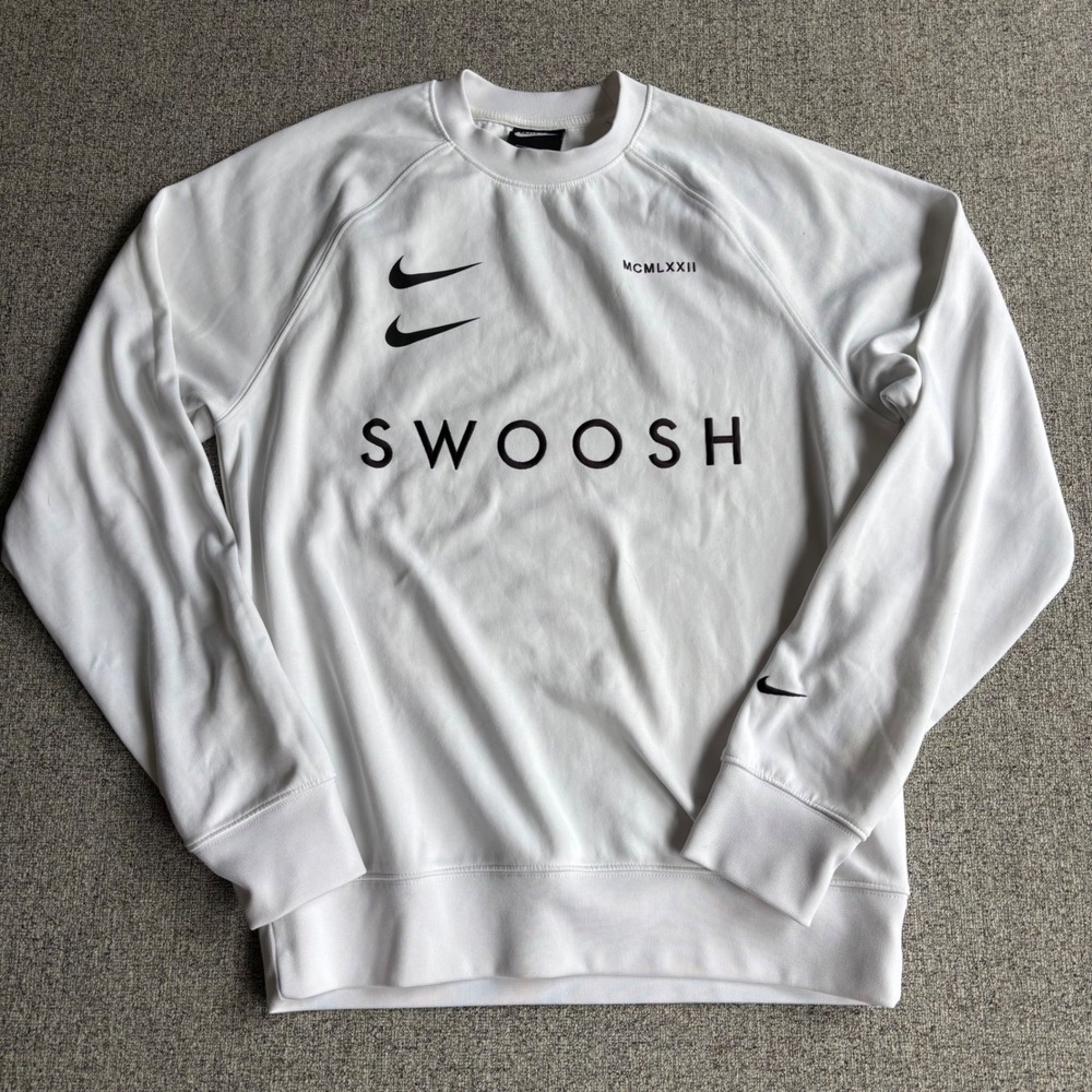 Nike Sweatshirt Mens Small Swoosh White Double Logo MCMLXXII Graphic Crewneck